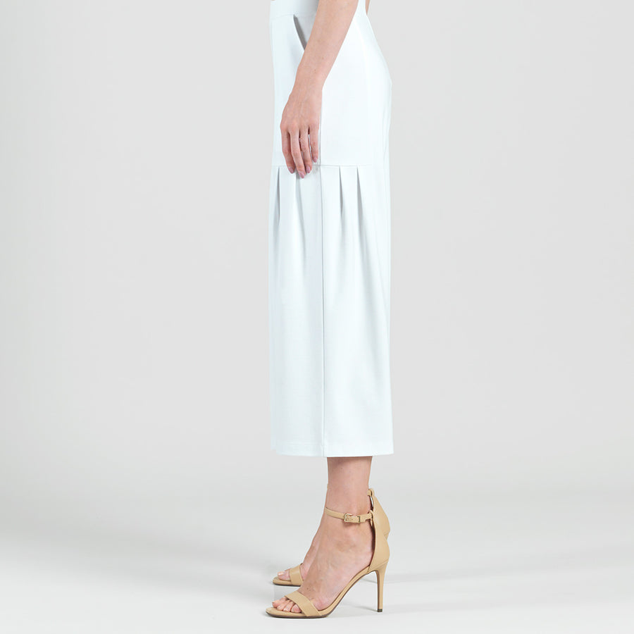 Rayon-Ponte Knit - Pleated Gaucho Pocket Pant - White