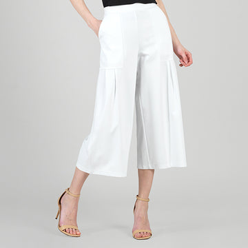 Rayon-Ponte Knit - Pleated Gaucho Pocket Pant - White - Limited Sizes!