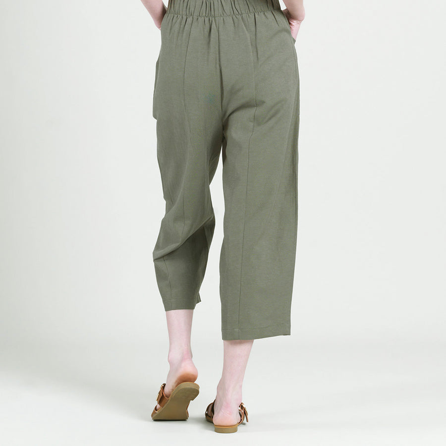 Linen Knit - Front Pocket Low Drop Cropped Pant - Olive
