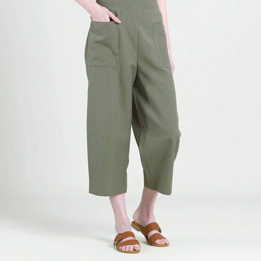 Linen Knit - Front Pocket Low Drop Cropped Pant - Olive
