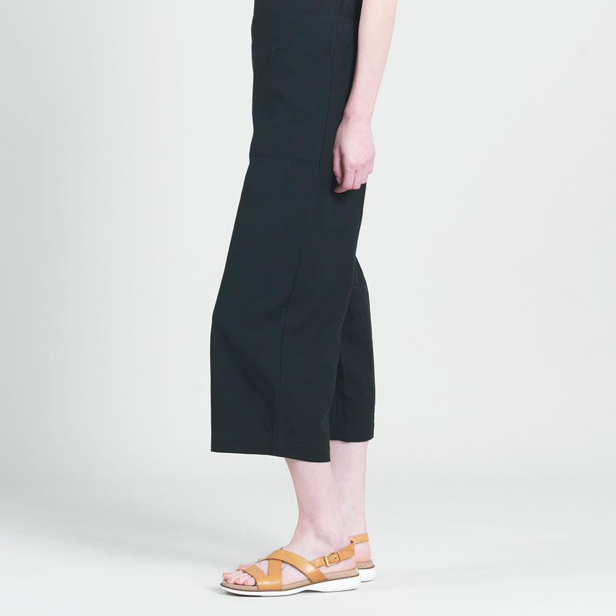 Linen Knit - Front Pocket Low Drop Cropped Pant - Black