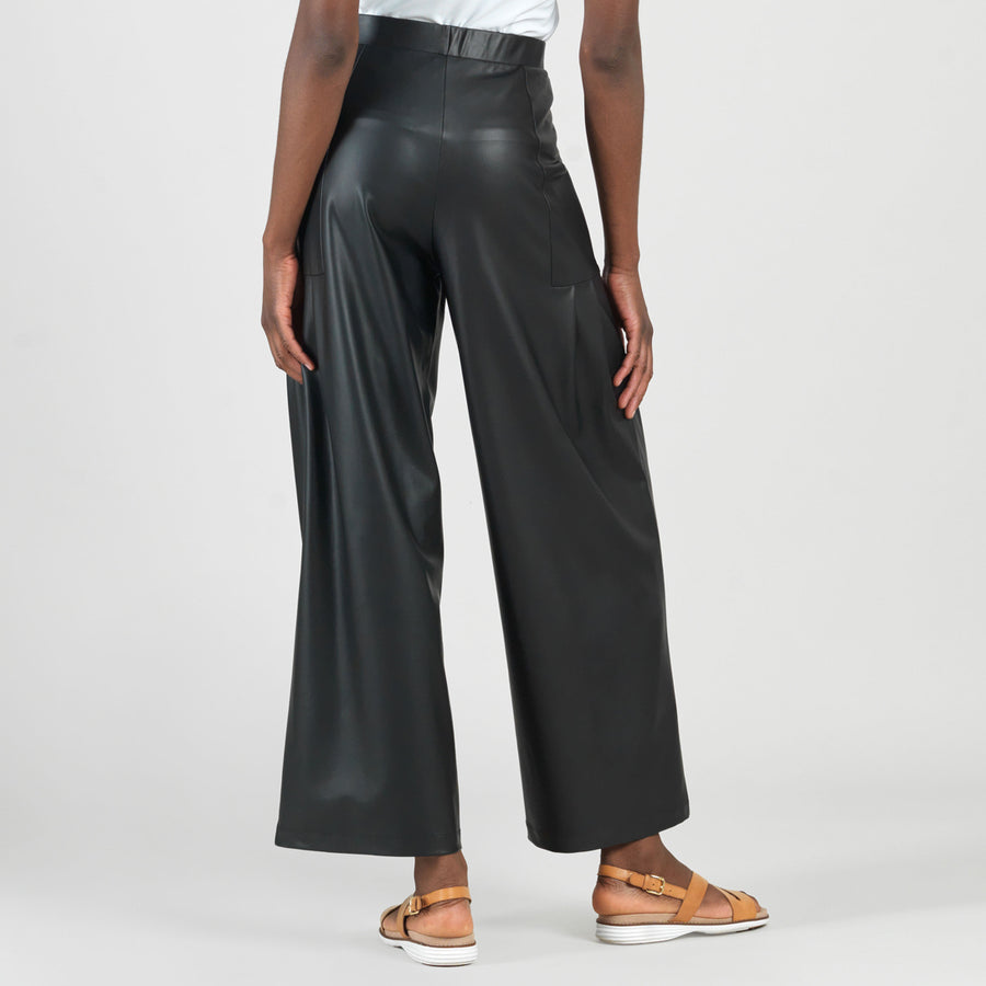 Liquid Leather™ - Sheen Pleated Wide Leg Pocket Pant - Black