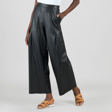 Liquid Leather™ - Sheen Pleated Wide Leg Pocket Pant - Black