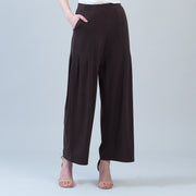 Rayon-Ponte Knit - Pleated Wide Leg Pocket Pant - Brown
