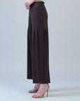 Rayon-Ponte Knit - Pleated Wide Leg Pocket Pant - Brown