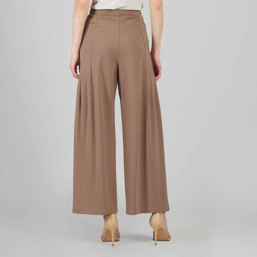 Rayon-Ponte Knit - Pleated Wide Leg Pocket Pant - Taupe