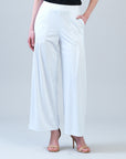 Rayon-Ponte Knit - Pleated Wide Leg Pocket Pant - White