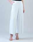 Rayon-Ponte Knit - Pleated Wide Leg Pocket Pant - White