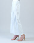 Rayon-Ponte Knit - Pleated Wide Leg Pocket Pant - White