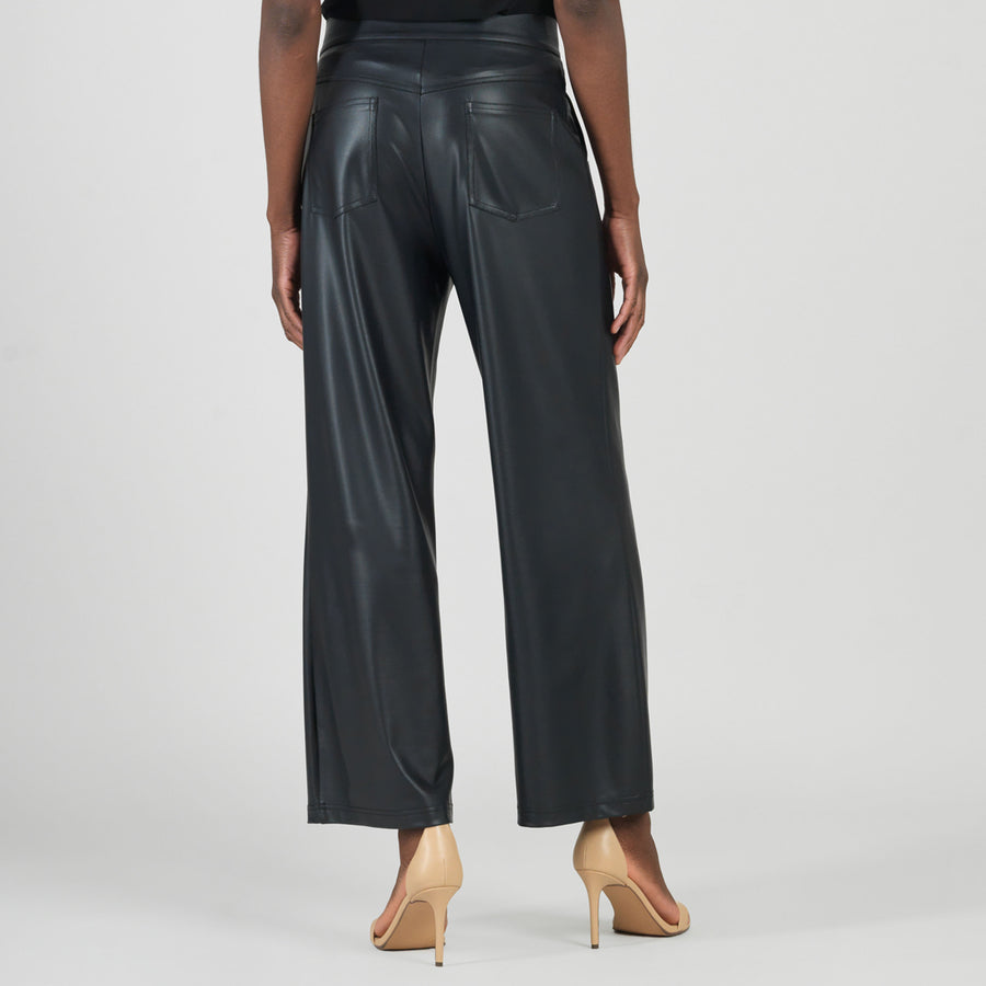 Liquid Leather™ - Sheen Zip Closure Loose Leg Pocket Pant - Black