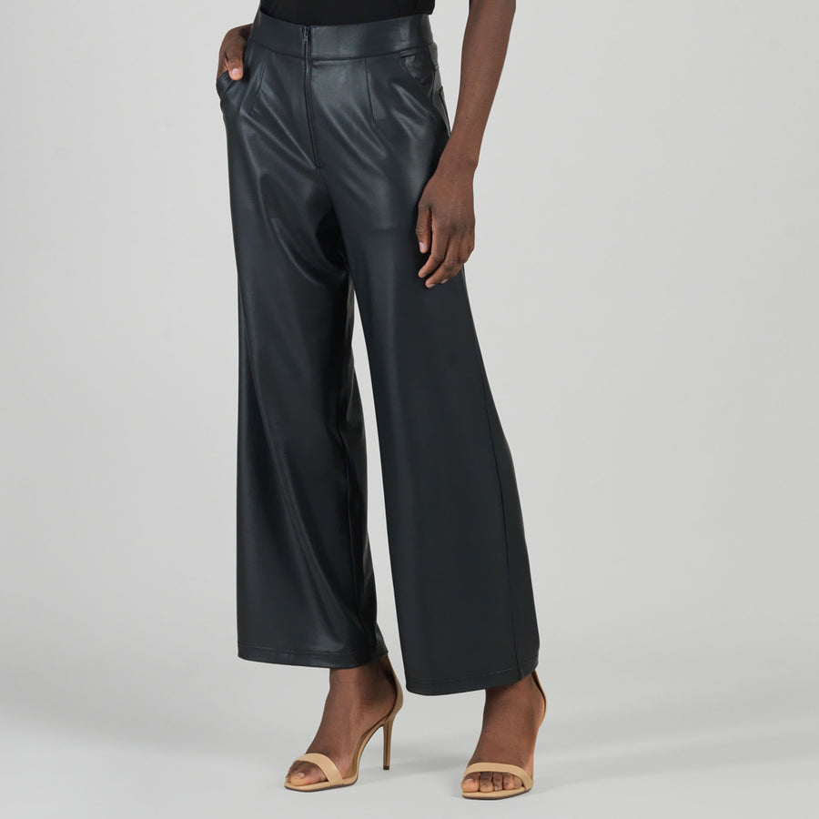 Liquid Leather™ - Sheen Zip Closure Loose Leg Pocket Pant - Black