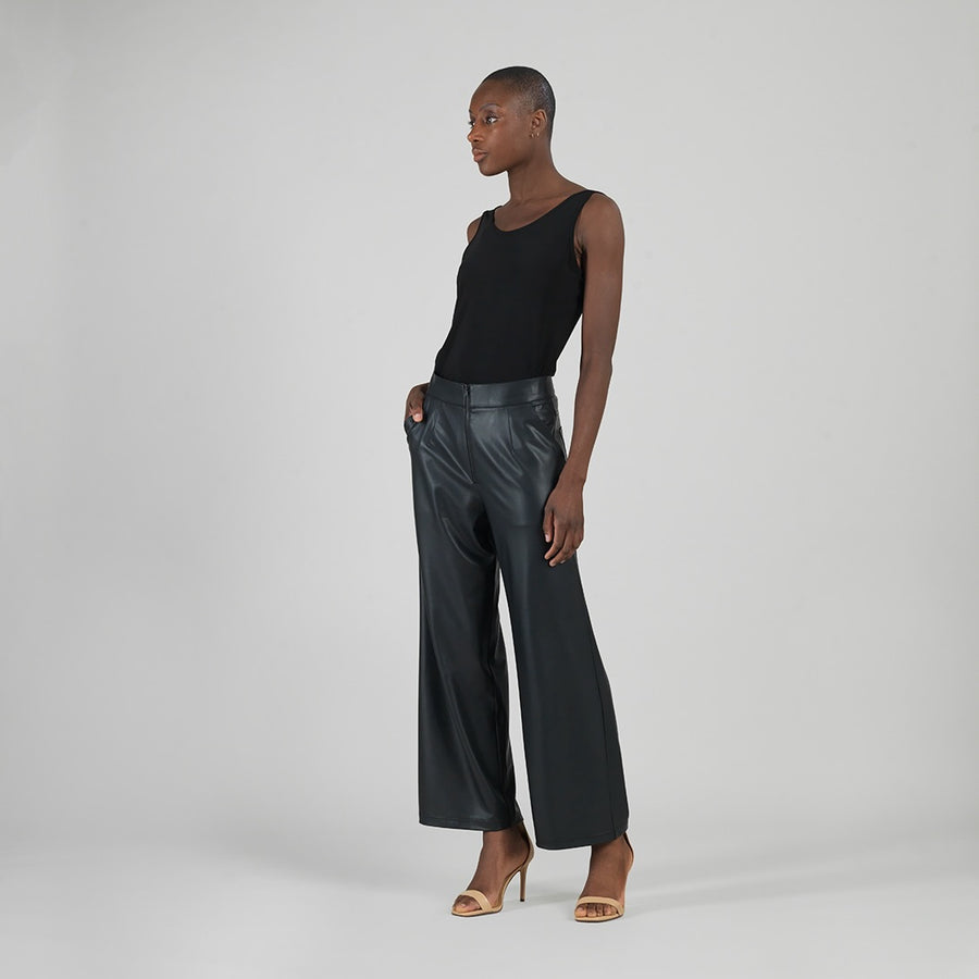Liquid Leather™ - Sheen Zip Closure Loose Leg Pocket Pant - Black