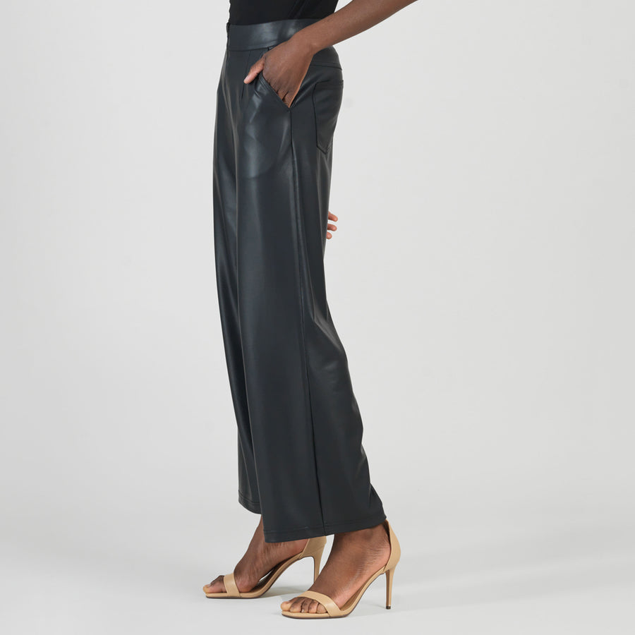 Liquid Leather™ - Sheen Zip Closure Loose Leg Pocket Pant - Black