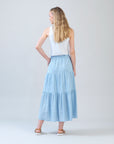 Soft Cotton - Double Tiered Maxi Skirt - Powder Blue