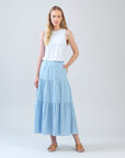 Soft Cotton - Double Tiered Maxi Skirt - Powder Blue