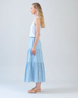 Soft Cotton - Double Tiered Maxi Skirt - Powder Blue