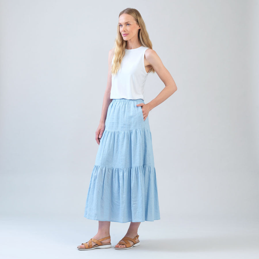 Soft Cotton - Double Tiered Maxi Skirt - Powder Blue - Limited