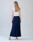 Cascade Drape Hi-Low Maxi Skirt - Navy