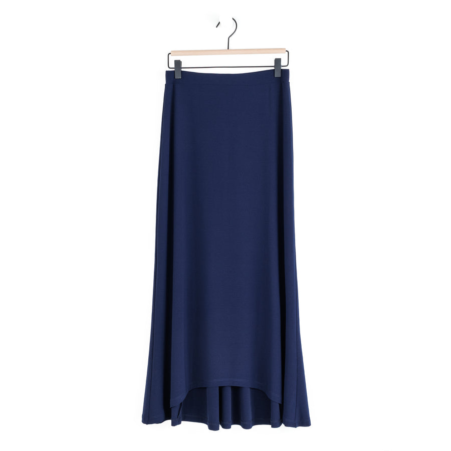 Cascade Drape Hi-Low Maxi Skirt - Navy – Clara Sunwoo