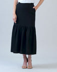 Linen Knit - Tie Waist Tiered Maxi Skirt - Black - Final Sale!