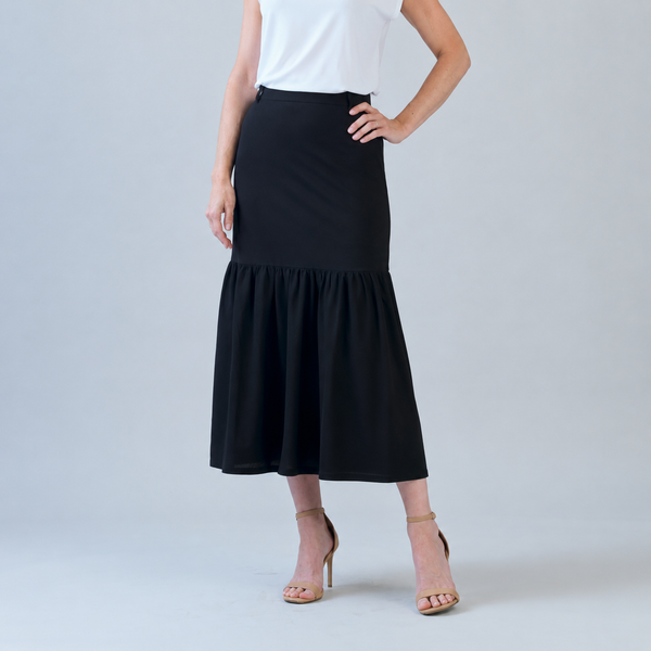 Linen Knit - Tie Waist Tiered Maxi Skirt - Black - Final Sale