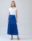 Soft Textured Rayon - Tie Waist Tiered Maxi Skirt - Cobalt - Final Sale!