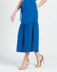 Soft Textured Rayon - Tie Waist Tiered Maxi Skirt - Cobalt