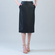 Liquid Leather™ Side Pocket Midi Skirt - Black