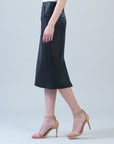 Liquid Leather™ Side Pocket Midi Skirt - Black
