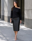 Liquid Leather™ Side Pocket Midi Skirt - Black