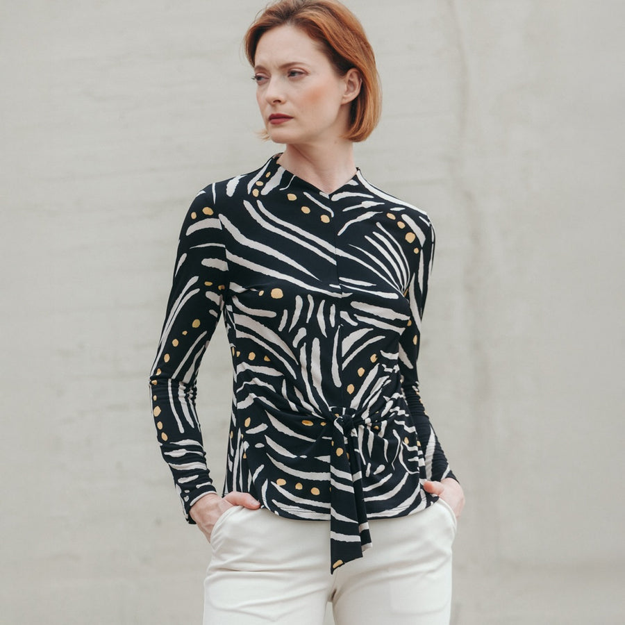 Center Front Tie Top - Dots & Stripes