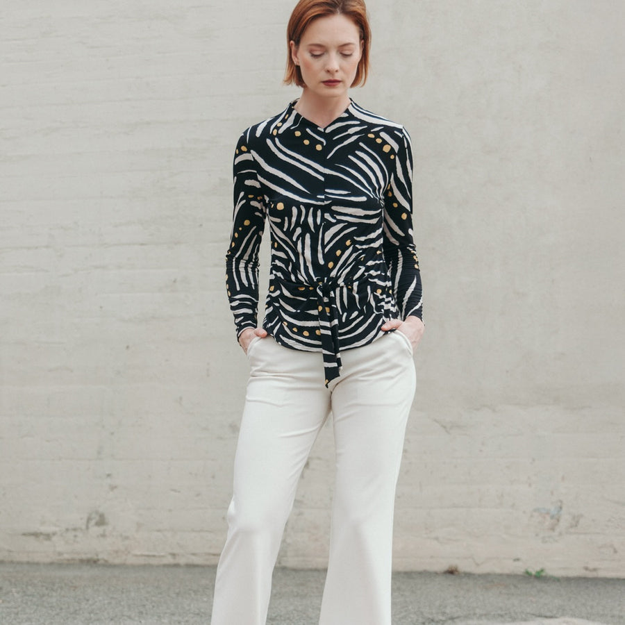Center Front Tie Top - Dots & Stripes