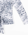 Cozy Shimmer Texture - Center Front Tie Sweater Top - Snow Leopard