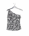Ribbon One Shoulder Ruffle Neckline Top - Leaf Stripe - Final Sale!
