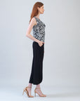 Ribbon One Shoulder Ruffle Neckline Top - Leaf Stripe - Final Sale!