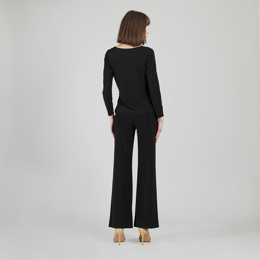 Pearl Cuff Side Tie Waist Top - Black