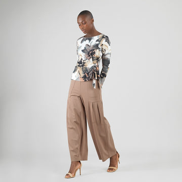 Gauze Knit - Side Tie Waist Top - Petal Whisper