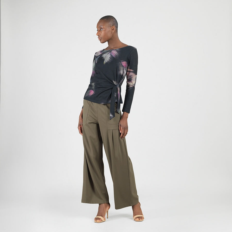 Cozy Knit - Side Tie Waist Sweater Top - Shadow Brush