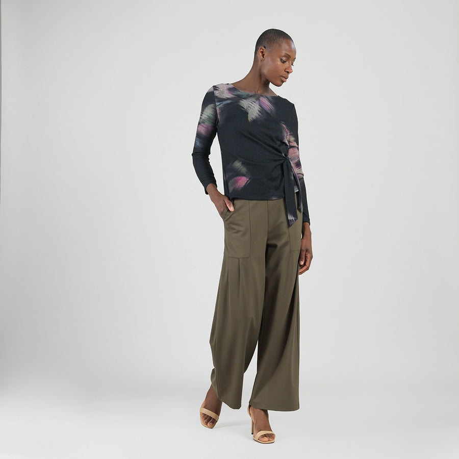 Cozy Knit - Side Tie Waist Sweater Top - Shadow Brush