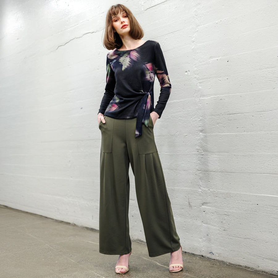 Cozy Knit - Side Tie Waist Sweater Top - Shadow Brush