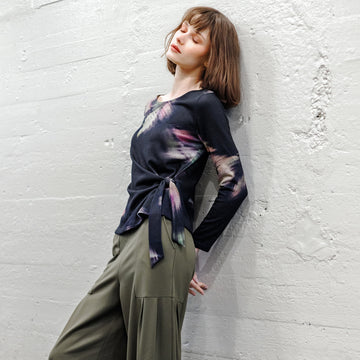 Cozy Knit - Side Tie Waist Sweater Top - Shadow Brush