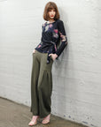 Cozy Knit - Side Tie Waist Sweater Top - Shadow Brush