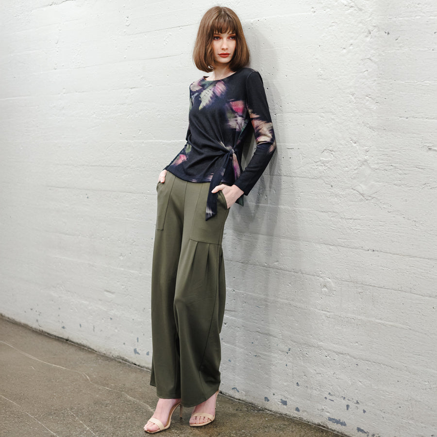 Cozy Knit - Side Tie Waist Sweater Top - Shadow Brush