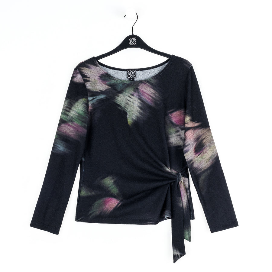 Cozy Knit - Side Tie Waist Sweater Top - Shadow Brush