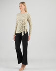 Crochet Knit - Side Tie Waist Sweater Top - Fan Shell