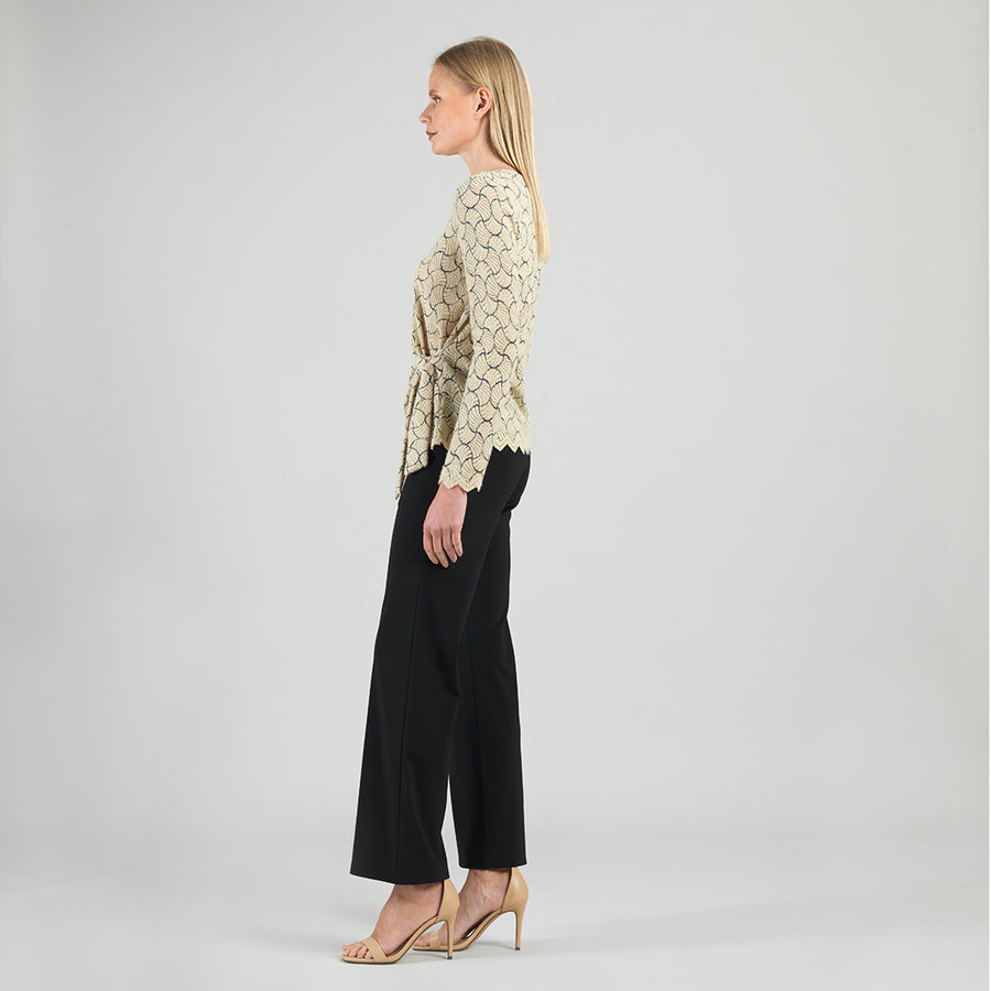 Crochet Knit - Side Tie Waist Sweater Top - Fan Shell