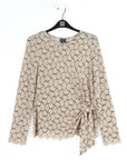 Crochet Knit - Side Tie Waist Sweater Top - Fan Shell