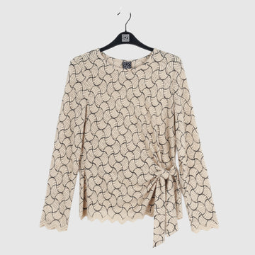 Crochet Knit - Side Tie Waist Sweater Top - Fan Shell