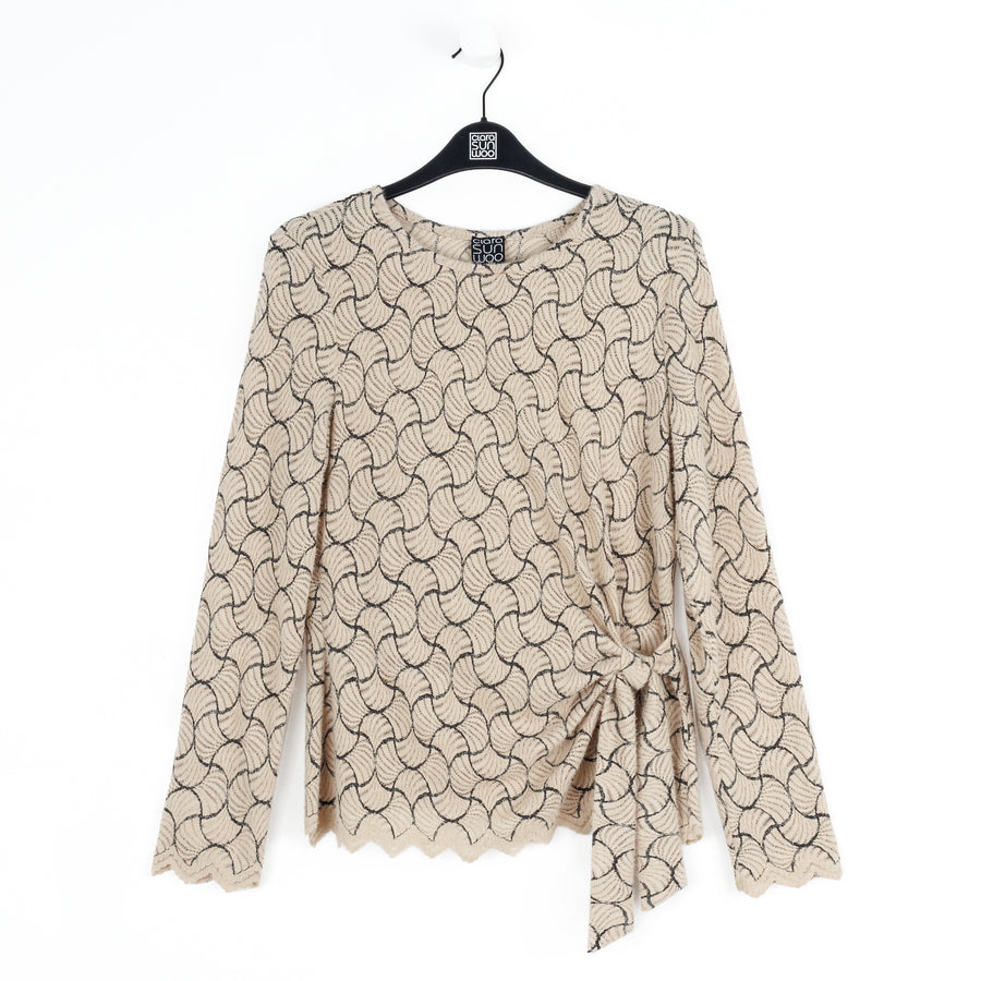 Crochet Knit - Side Tie Waist Sweater Top - Fan Shell
