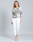 Crushed Silk - Half & Half Sleeve Top - Taupe-Dreamy Floral - Final Sale